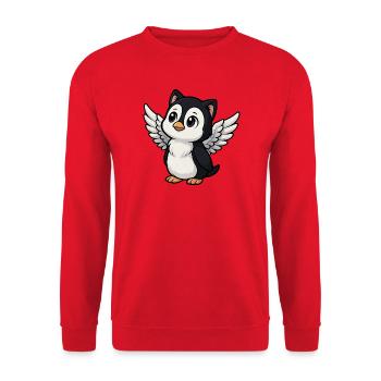 Cute Penguin Cat Angel with Cat Ears Sacred - Unisex Sweatshirt - red - Front - Alina (178cm) & Michal (187cm)