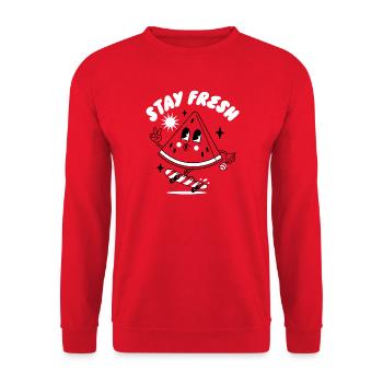 Visage enjoué avec message « Stay Fresh » - Sweat-shirt Unisexe - rouge - Devant - Alina (178cm) & Michal (187cm)