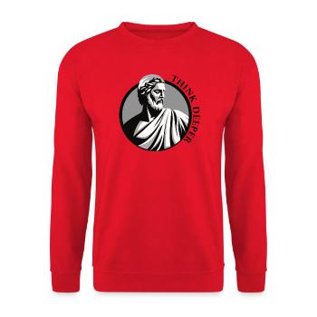 Philosophe grec classique | « Réfléchissez plus profondément » | Stoïque - Sweat-shirt Unisexe - rouge - Devant - Alina (178cm) & Michal (187cm)