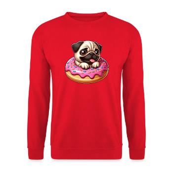 Carlin mignon avec beignet dessin animé amoureux des chiens - Sweat-shirt Unisexe - rouge - Devant - Alina (178cm) & Michal (187cm)