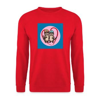 Two otters with baseball caps, buddies and friends - Unisex Sweatshirt - red - Front - Alina (178cm) & Michal (187cm)