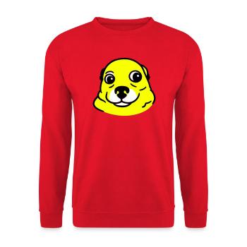Ängstlicher Hund im Pop Art Stil - Unisex Pullover - Rot - Vorne - Alina (178cm) & Michal (187cm)