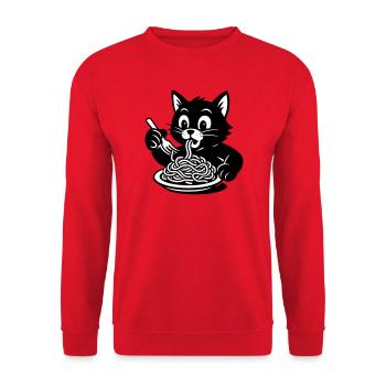 Katze iss Spagetti Meme - Unisex Pullover - Rot - Vorne - Alina (178cm) & Michal (187cm)