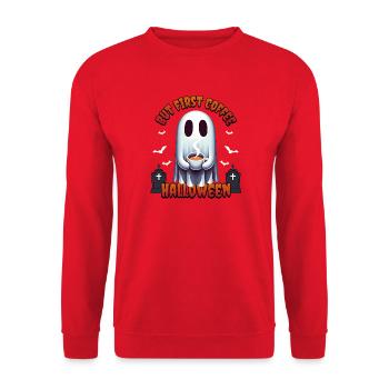 But First Coffee Halloween - Unisex Pullover - Rot - Vorne - Alina (178cm) & Michal (187cm)