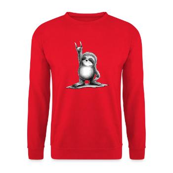 Musique old school Rock On Party Sloth - Sweat-shirt Unisexe - rouge - Devant - Alina (178cm) & Michal (187cm)