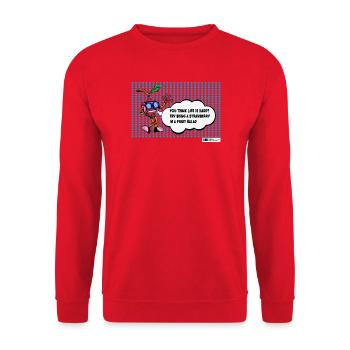 Erdbeerwitz auf lustigem Obstsalat - Unisex Pullover - Rot - Vorne - Alina (178cm) & Michal (187cm)