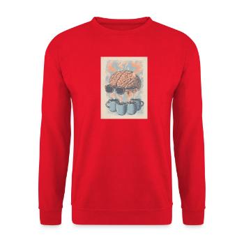 Kaffee = Gehirn an! - Unisex Pullover - Rot - Vorne - Alina (178cm) & Michal (187cm)