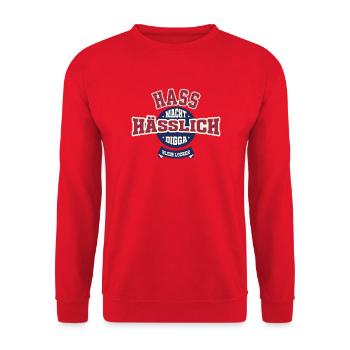 Hass macht hässlich - Unisex Pullover - Rot - Vorne - Alina (178cm) & Michal (187cm)