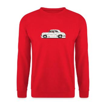 Klassisches Retro-Auto in Schwarz und Weiß - Unisex Pullover - Rot - Vorne - Alina (178cm) & Michal (187cm)
