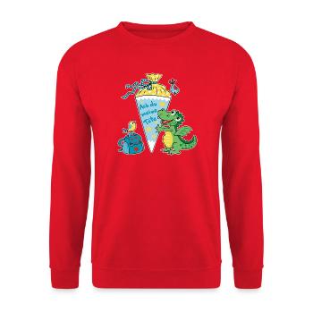 Schulkind Drache. Ach du meine Tüte! - Unisex Pullover - Rot - Vorne - Alina (178cm) & Michal (187cm)