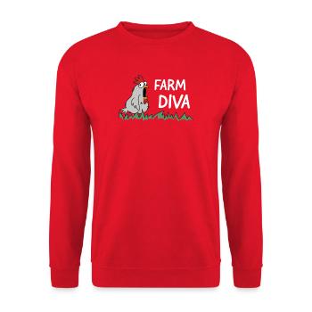 Poule Diva de la Ferme - Sweat-shirt Unisexe - rouge - Devant - Alina (178cm) & Michal (187cm)
