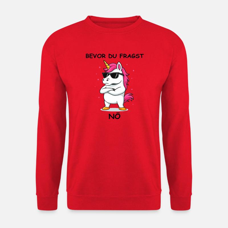 Bevor du fragst Nein lustiges Design mit Einhorn - Unisex Pullover - Rot