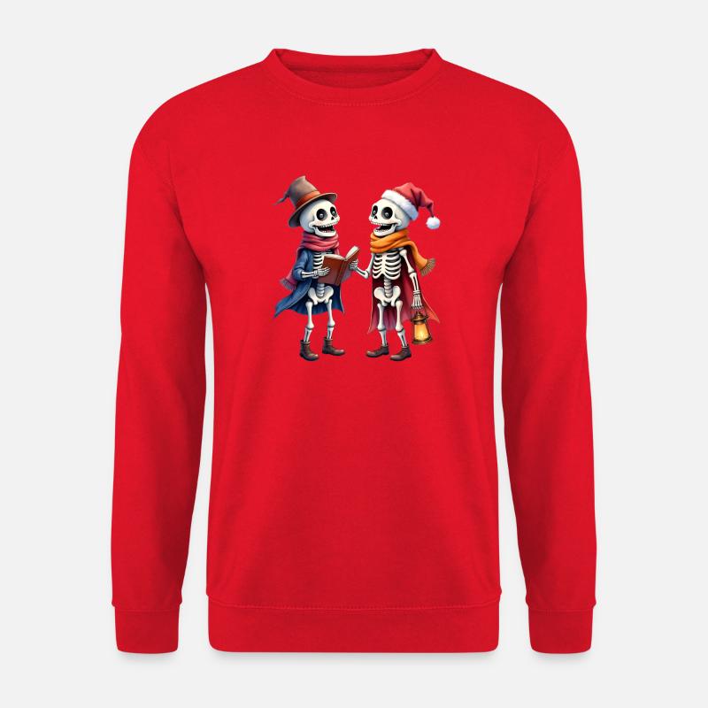 Weihnachtsskelette mit Hut und Buch - Unisex Pullover - Rot