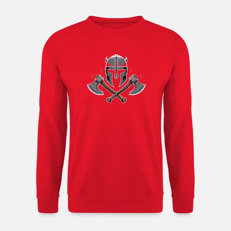 Helm- und Äxtdesign im Wikingerbardenstil - Unisex Pullover - Rot