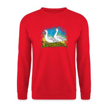 Two Geese on Green Gables - Unisex Sweatshirt - red - Front - Alina (178cm) & Michal (187cm)