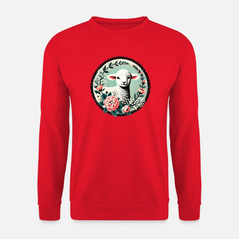 Wunderliches Lamm-Blumenporträt - Unisex Pullover - Rot