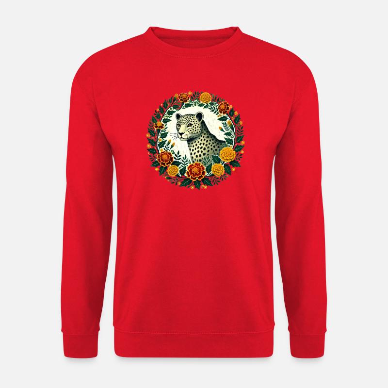 Elegant Leopard with Floral Frame - Unisex Sweatshirt - red