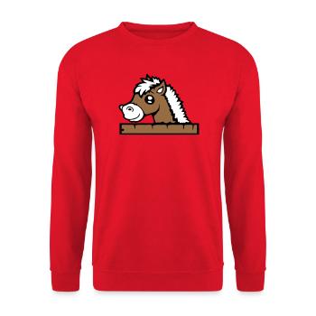 Pferd hinter Zaun versteckt Holz Mauer Stalltür - Unisex Pullover - Rot - Vorne - Alina (178cm) & Michal (187cm)