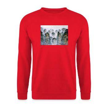 Mystical Forest Thailnad Mountains Watercolors - Unisex Sweatshirt - red - Front - Alina (178cm) & Michal (187cm)