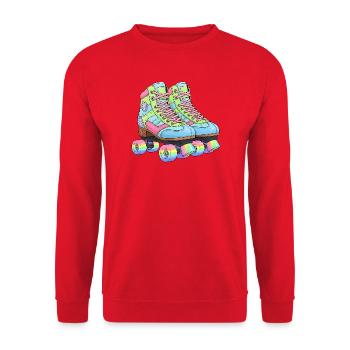 Rollschuhe Retro Regenbogen 80er 90er - Unisex Pullover - Rot - Vorne - Alina (178cm) & Michal (187cm)