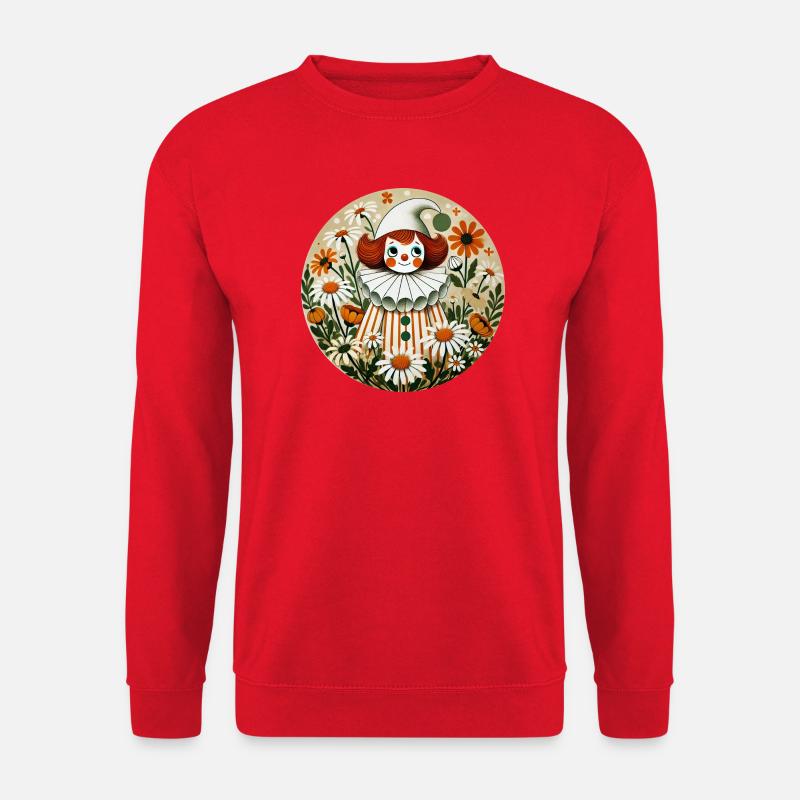 Wunderliches Blumenclown-Porträt - Unisex Pullover - Rot