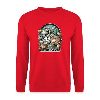 Elegant White Tiger with Floral Accents - Unisex Sweatshirt - red - Front - Alina (178cm) & Michal (187cm)