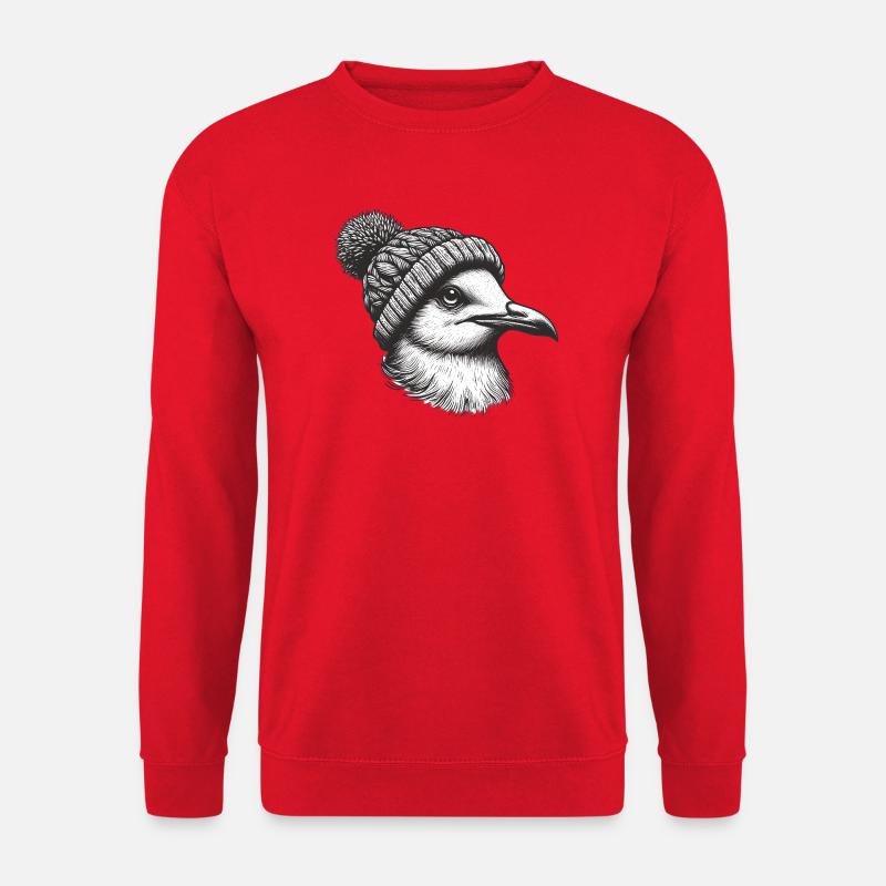 Seagull with bobble hat - Unisex Sweatshirt - red