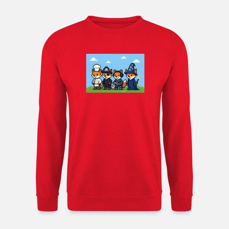 Pixelart Fuchsgruppe in Fantasiewelt - Unisex Pullover - Rot