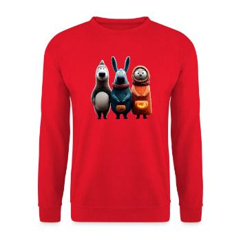 Trick or Treat Gang – Süße Halloween Wolligans - Unisex Pullover - Rot - Vorne - Alina (178cm) & Michal (187cm)