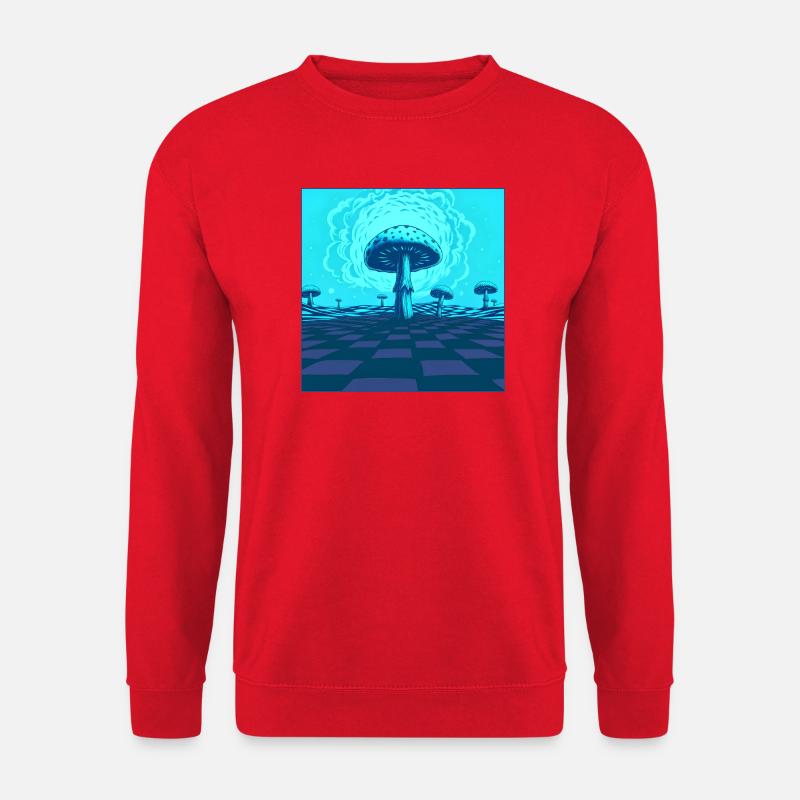 Futuristic Blue Psychedelic Mushroom Scene - Unisex Sweatshirt - red