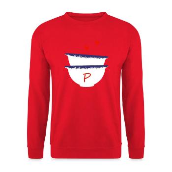 Bretonische Schüsseln mit dem Buchstaben P - Unisex Pullover - Rot - Vorne - Alina (178cm) & Michal (187cm)