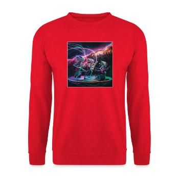 Galactic Alien Band Konzert T-Shirt - Unisex Pullover - Rot - Vorne - Alina (178cm) & Michal (187cm)
