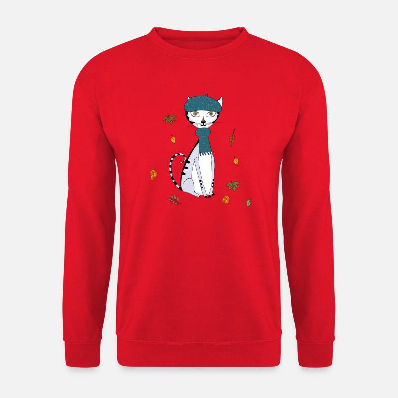 Katze im Herbst mit Wollmütze - Unisex Pullover - Rot