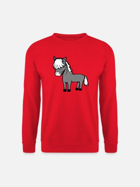Pferd Bob Haare Frisur Pony Fohlen Niedlich Comic - Unisex Pullover - Rot