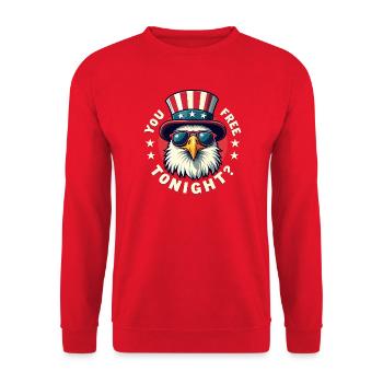 Du bist heute Abend frei, Adler, 4. Juli - Unisex Pullover - Rot - Vorne - Alina (178cm) & Michal (187cm)
