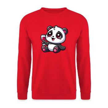 Niedlicher Panda mit Rotwein Weinliebhaber Cartoon - Unisex Pullover - Rot - Vorne - Alina (178cm) & Michal (187cm)
