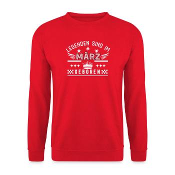 Legenden sind im März geboren - Geburtstag Party  - Unisex Pullover - Rot - Vorne - Alina (178cm) & Michal (187cm)