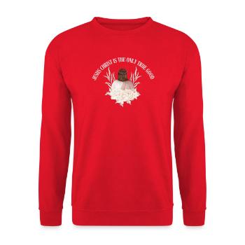 Jesus_christ_is_the_only_true_good - Unisex Pullover - Rot - Vorne - Alina (178cm) & Michal (187cm)