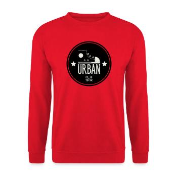 Urban Style Badge Featuring Red Sneaker and Bold  - Sweat-shirt Unisexe - rouge - Devant - Alina (178cm) & Michal (187cm)
