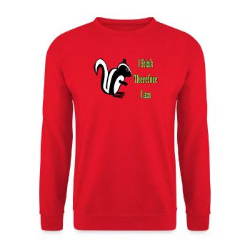 Humorvolle Skunk-Philosophie Zitat-Design - Unisex Pullover - Rot - Vorne - Alina (178cm) & Michal (187cm)