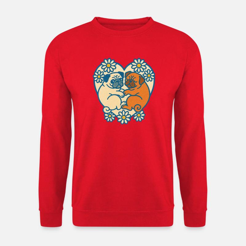 Verspieltes Mops-Paar-Herz-Design - Unisex Pullover - Rot