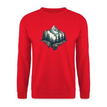 Majestätische Berglandschaft Illustration - Unisex Pullover - Rot - Vorne - Alina (178cm) & Michal (187cm)