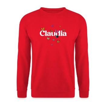 Beau prénom de fille CLAUDIA avec des papillons - Sweat-shirt Unisexe - rouge - Devant - Alina (178cm) & Michal (187cm)