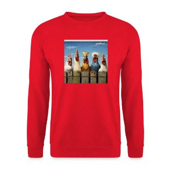 Humorous chicken family in comic style - Unisex Sweatshirt - red - Front - Alina (178cm) & Michal (187cm)