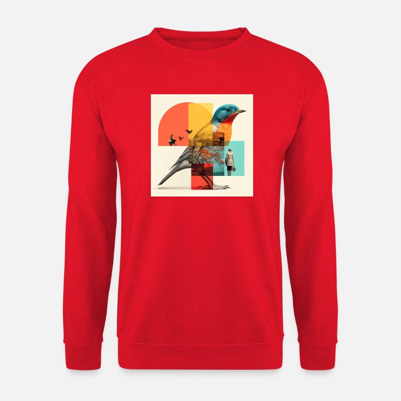 Gestaltwandelnder Vogel in bunter Collage - Unisex Pullover - Rot