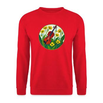 Lebendige Violine inmitten von Sonnenblumen - Unisex Pullover - Rot - Vorne - Alina (178cm) & Michal (187cm)