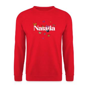 Beautiful girl's name with butterflies NATALIA - Unisex Sweatshirt - red - Front - Alina (178cm) & Michal (187cm)