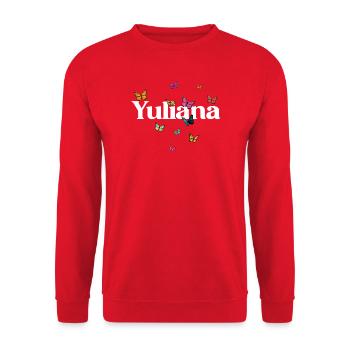 Beautiful girl's name with butterflies YULIANA - Unisex Sweatshirt - red - Front - Alina (178cm) & Michal (187cm)
