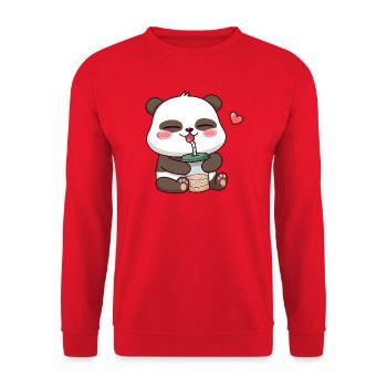 Adorable Panda Drinking Bubble Tea - Unisex Sweatshirt - red - Front - Alina (178cm) & Michal (187cm)