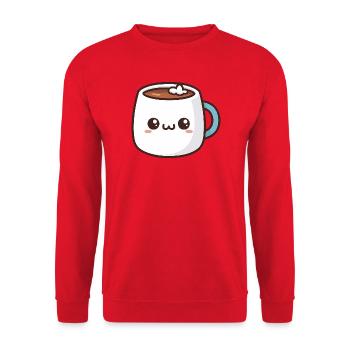 Kawaii Hot Chocolate Mug - Unisex Sweatshirt - red - Front - Alina (178cm) & Michal (187cm)